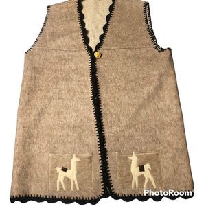 Handmade Alpaca Wool Vest Llama Appliqué Folk Boho Peru Andean Style Fits L / XL